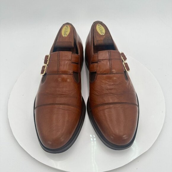 Fratelli Footwear Men Size 8.5M Brown Leather Cap Toe Double Buckle Dress Shoes - Picture 1 of 14